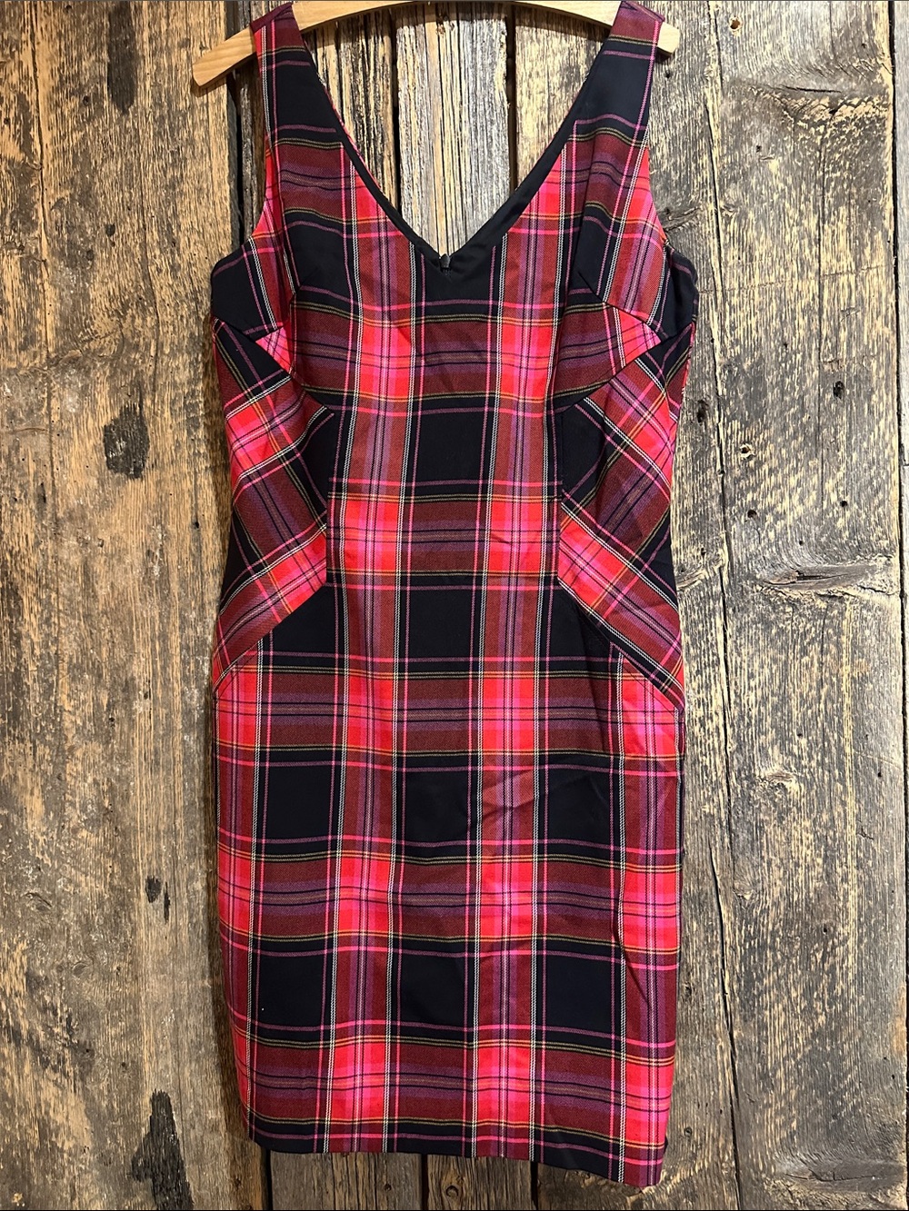 Trina Turk Red Black Plaid Sleeveless Sheath Dress | sz 6